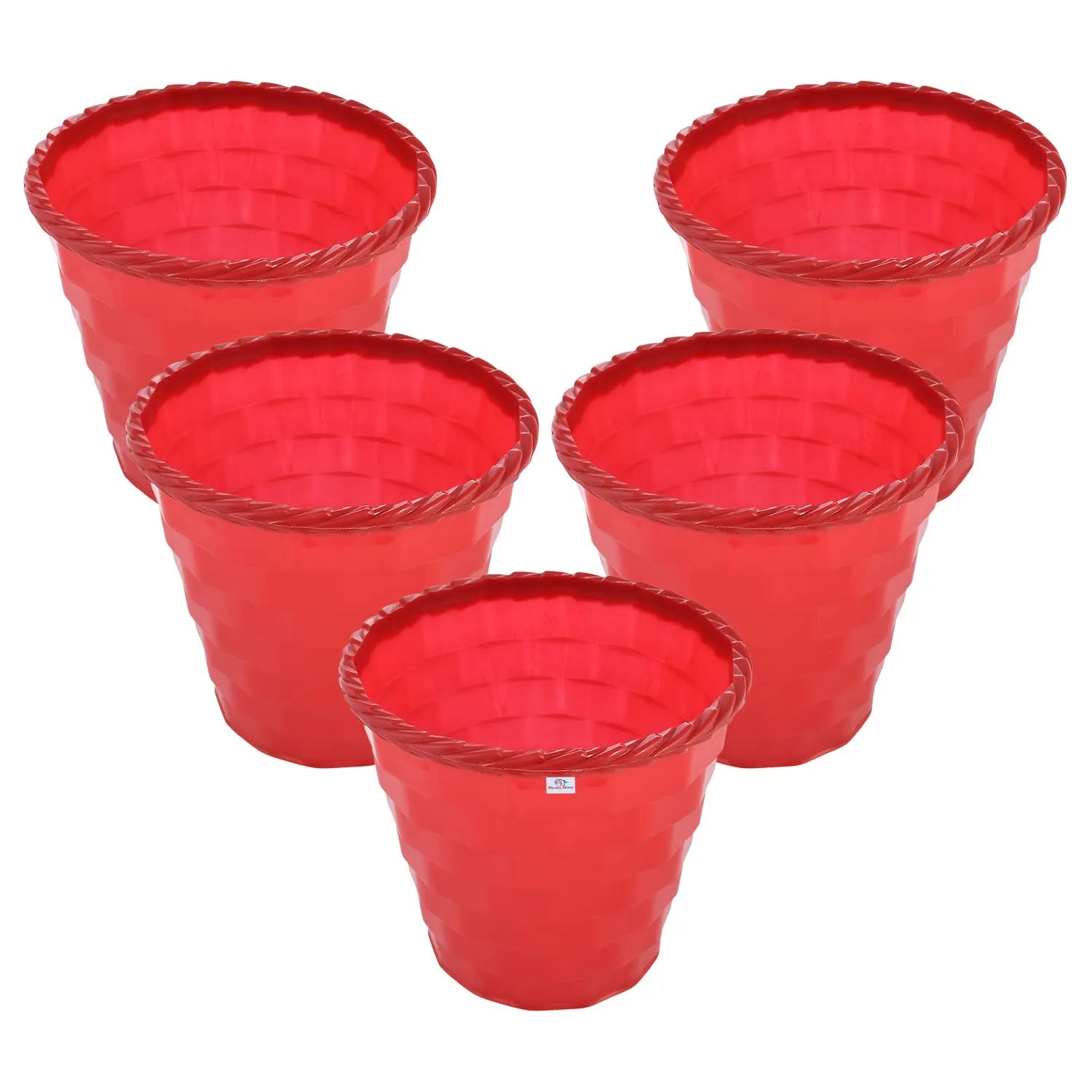 Heart Home Brick Flower Pot|Durable Plastic Flower Pots|Planters for Home Décor|Garden|Living Room|Balcony|6 Inch|Pack of 5 (Red)