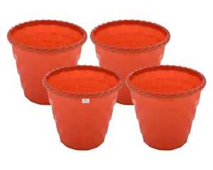 Heart Home Brick Flower Pot|Durable Plastic Flower Pots|Planters for Home D�cor|Garden|Living Room|Balcony|8 Inch|Pack of 4 (Orange)