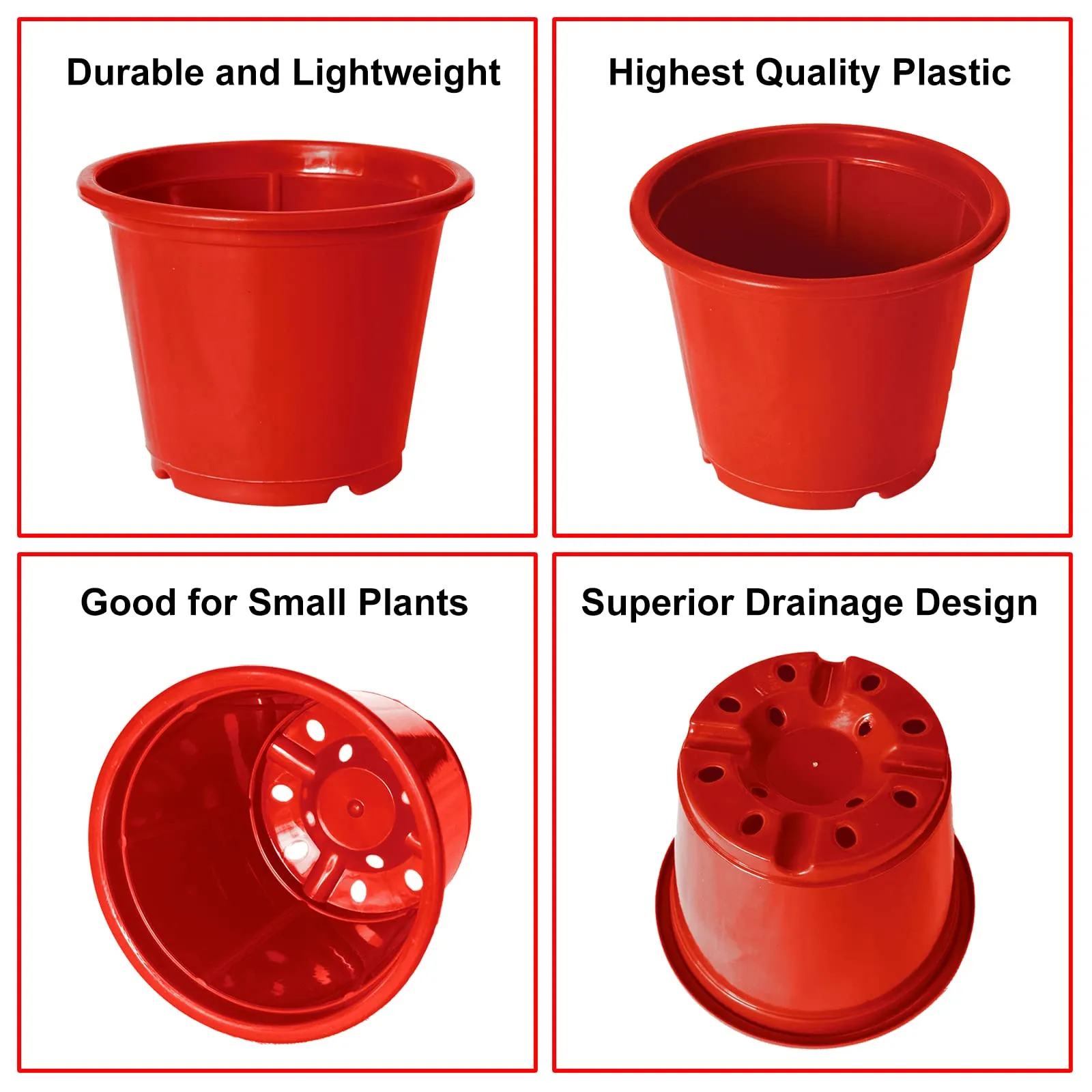 Heart Home Durable Plastic Flower Pot|Gamla with Drain Holes for Indoor Home Decor & Outdoor Balcony,Garden,6"x5",Pack of 5 (Red)