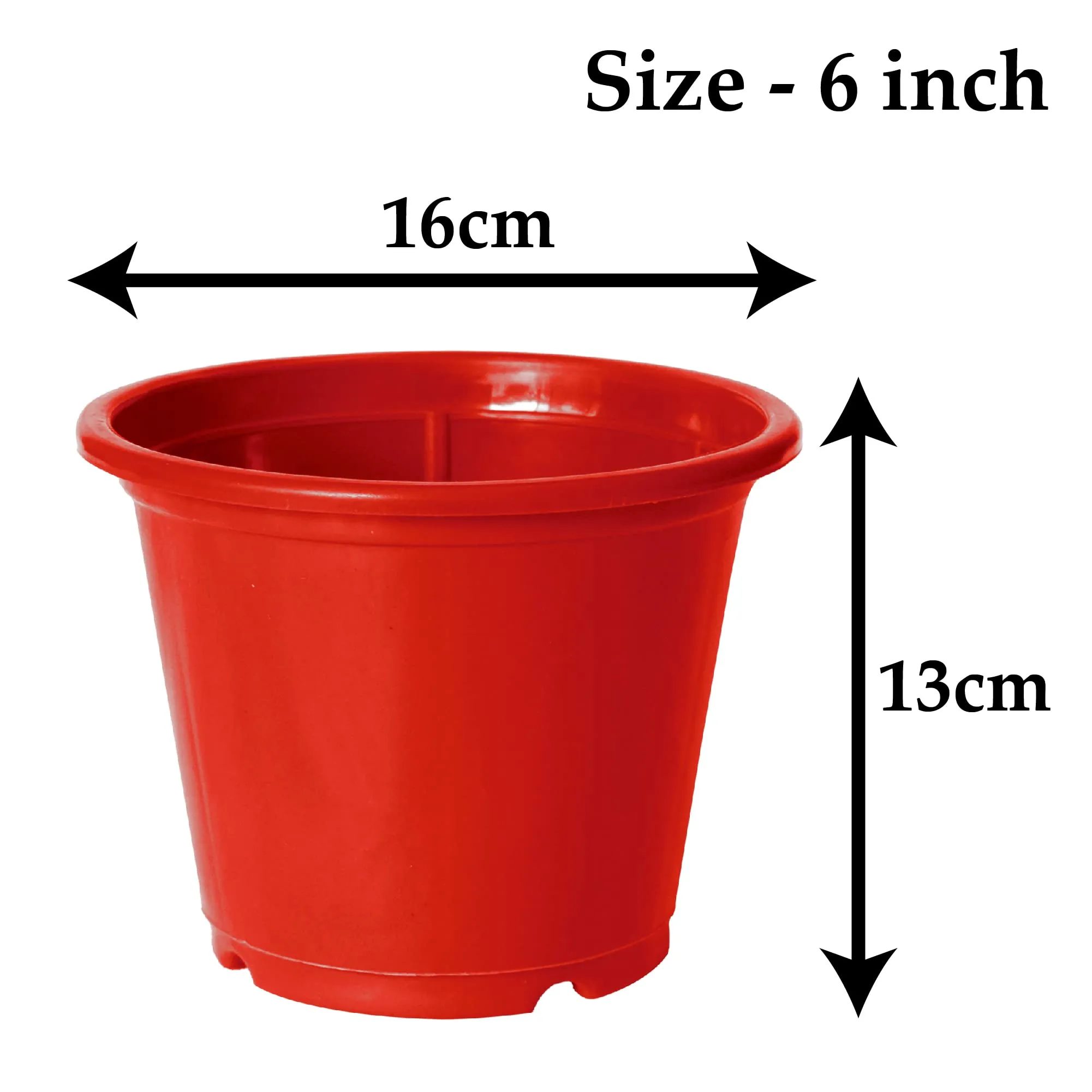 Heart Home Durable Plastic Flower Pot|Gamla with Drain Holes for Indoor Home Decor & Outdoor Balcony,Garden,6"x5",Pack of 5 (Red)