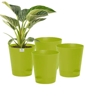 Heart Home Plastic Titan Pot|Garden Container for Plants & Flowers|Self-Watering Pot with Drainage Holes,6 Inch,Pack of 4 (Green)