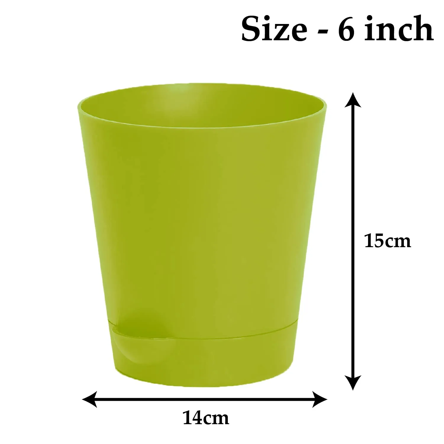 Heart Home Plastic Titan Pot|Garden Container for Plants & Flowers|Self-Watering Pot with Drainage Holes,6 Inch,Pack of 4 (Green)