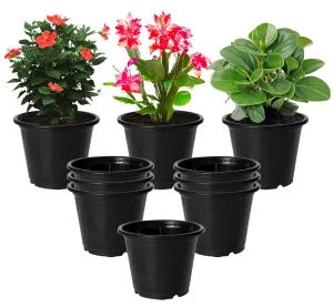 Kuber Industries Durable Plastic Flower Pot|Gamla with Drain Holes for Indoor Home Decor & Outdoor Balcony,Garden,6"x5",Pack of 10 (Black)