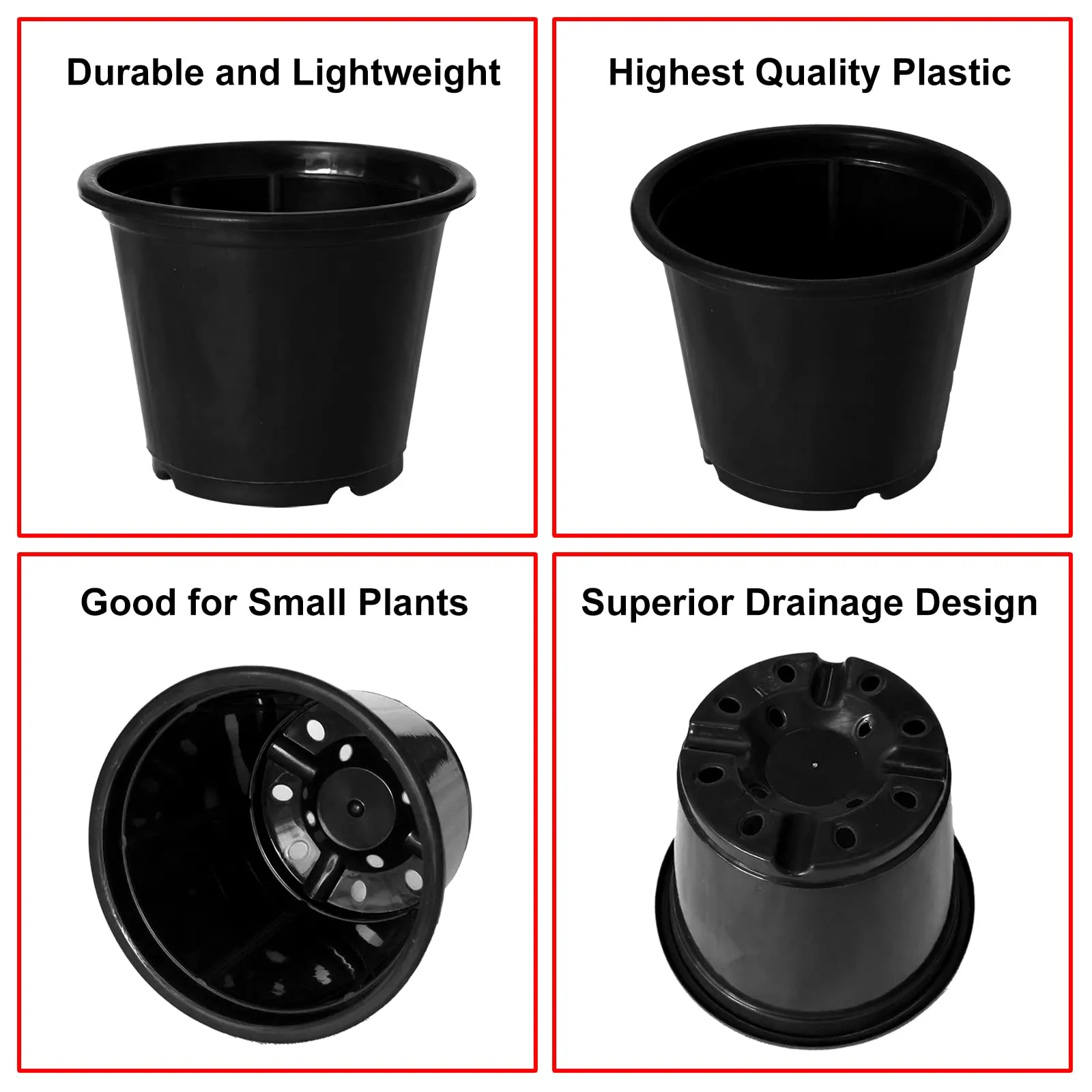 Kuber Industries Plastic Planters|Gamla|Flower Pots for Garden Nursery Home Décor,8"x6",Pack of 10 (Black)