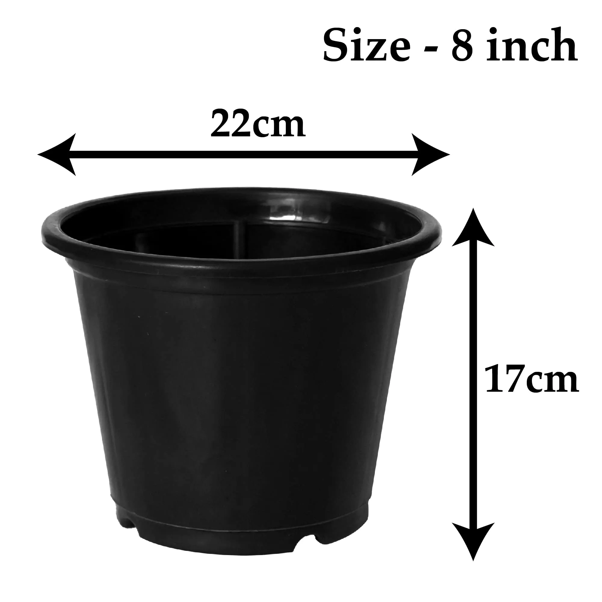 Kuber Industries Plastic Planters|Gamla|Flower Pots for Garden Nursery Home Décor,8"x6",Pack of 10 (Black)