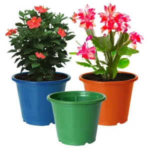 Kuber Industries Plastic Planters|Gamla|Flower Pots for Garden Nursery Home Décor,8"x6",Pack of 3 (Blue,Orange,Green)