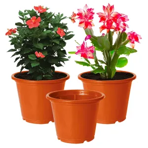 Kuber Industries Plastic Planters|Gamla|Flower Pots for Garden Nursery Home Décor,8"x6",Pack of 3 (Orange)