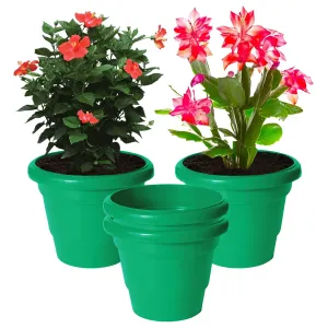 Kuber Industries Solid 2 Layered Plastic Flower Pot|Gamla for Home Decor,Nursery,Balcony,Garden,8"x 6",Pack of 4 (Green)