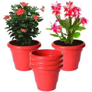 Kuber Industries Solid 2 Layered Plastic Flower Pot|Gamla for Home Decor,Nursery,Balcony,Garden,8"x 6",Pack of 5 (Red)