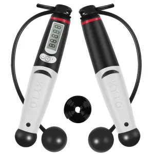 KYTO 2106C Cordless / Corded Dual-Use Calorie Electronic Counting Skipping Rope Adult Fitness Timing Skipping Rope with Horn(Black)