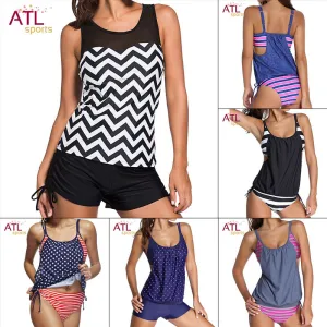 Large Size Swimwear Female Striped Swimsuit With Short Tankini Set Beach Sexy Bikini 2017 Swimming Suit For Women Bathing Suit