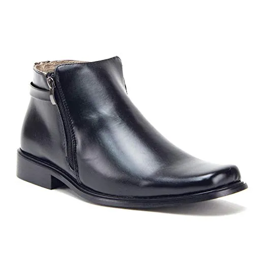 Men's 38307 Double Zipper Classic Square Toe Ankle Dress Boots (Black)