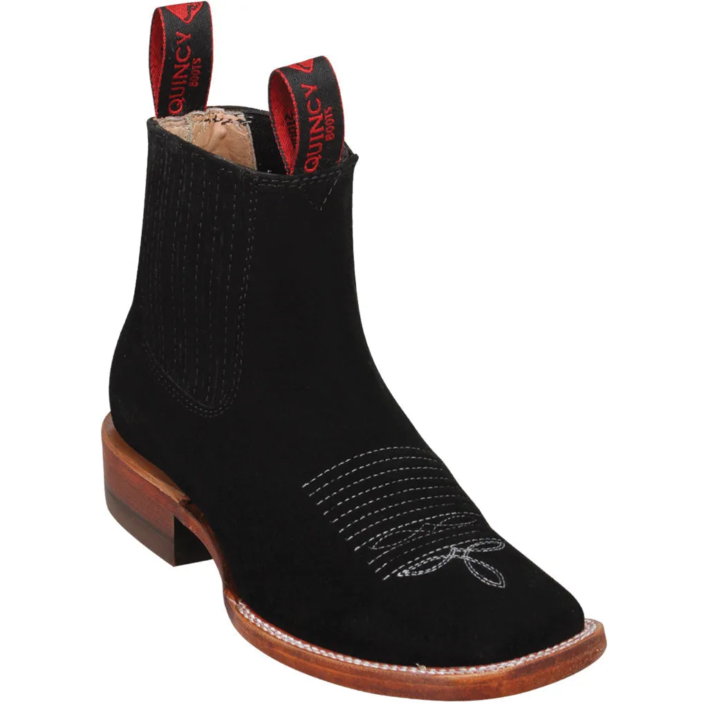 Mens Black Suede Boots - Square Toe