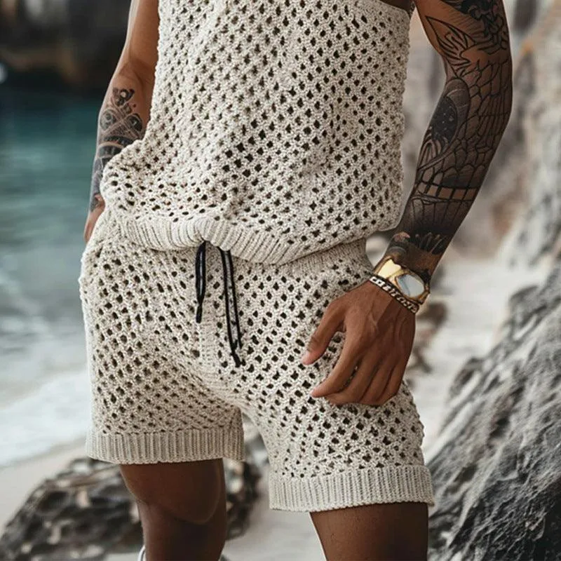 Men's Slim Fit Vertical Pattern Shirt & Shorts Set