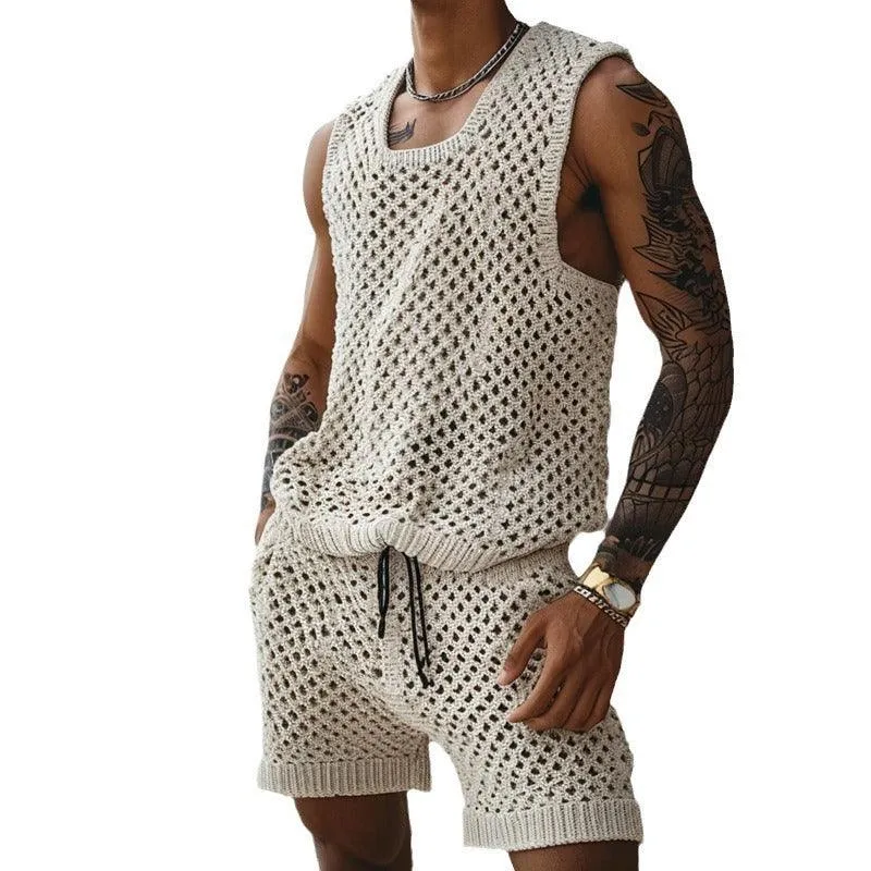 Men's Slim Fit Vertical Pattern Shirt & Shorts Set