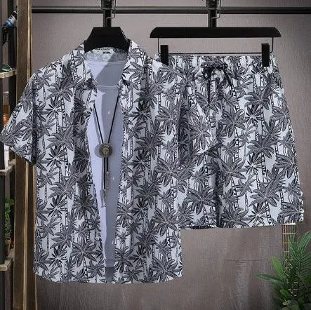 Men's summer fashion Travel Hawaii Plus Size Flower Shirt Cropped Pants