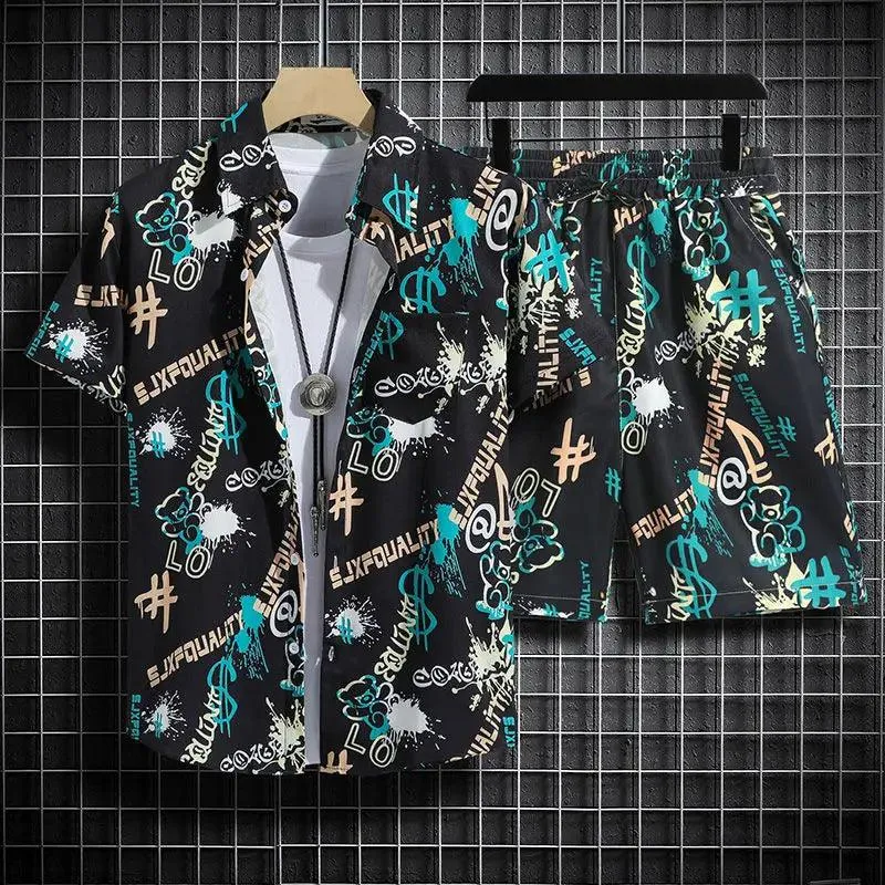 Men's summer fashion Travel Hawaii Plus Size Flower Shirt Cropped Pants