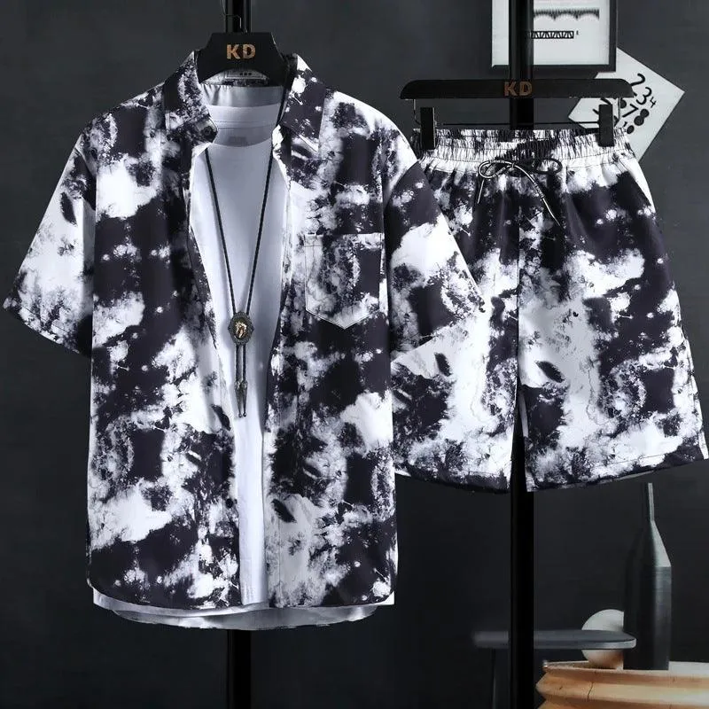 Men's summer fashion Travel Hawaii Plus Size Flower Shirt Cropped Pants