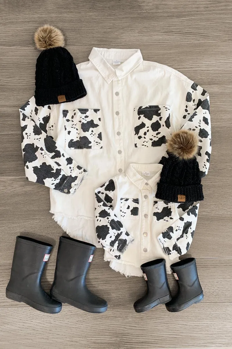 Mom & Me - Cow Print Denim Jacket