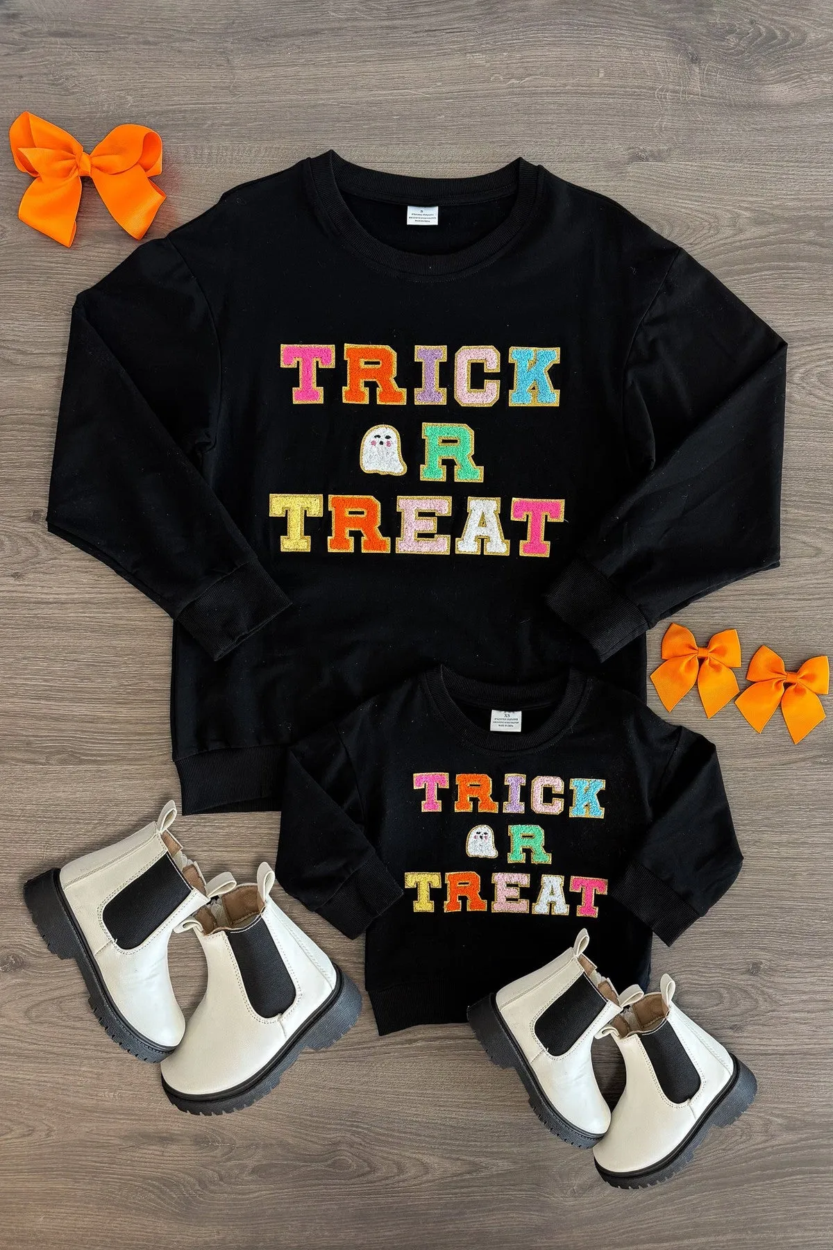 Mom & Me - "Trick Or Treat" Black Chenille Patch Top