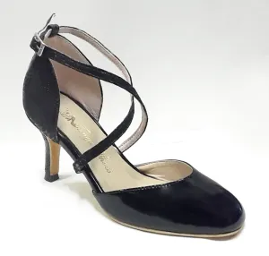 Mr. Tango Shoes, Malena, Black Patent Leather-Black Snakeskin, 2.75" Narrow Copa Heel