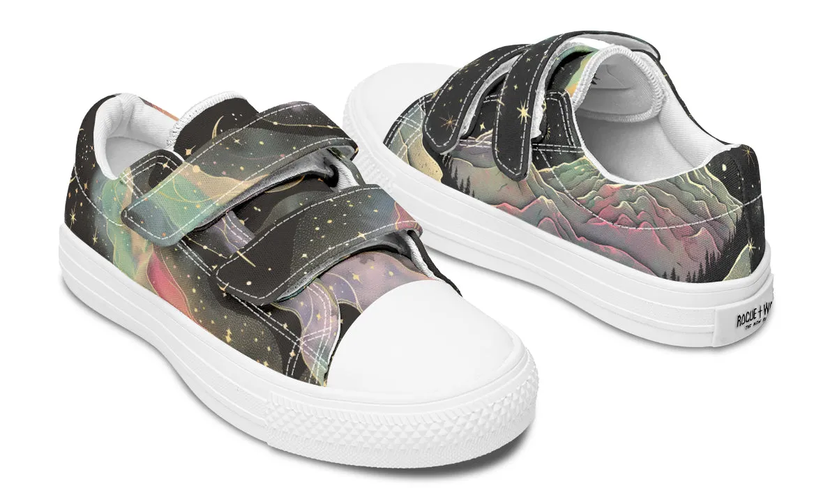 Northern Lights Kids Low Tops - Easy Strap Canvas Kids Shoes with Durable Rubber Soles