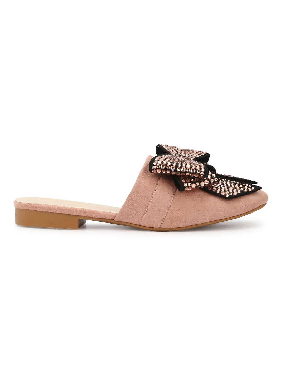 Nude Bowed Open Back Slip-On Flats