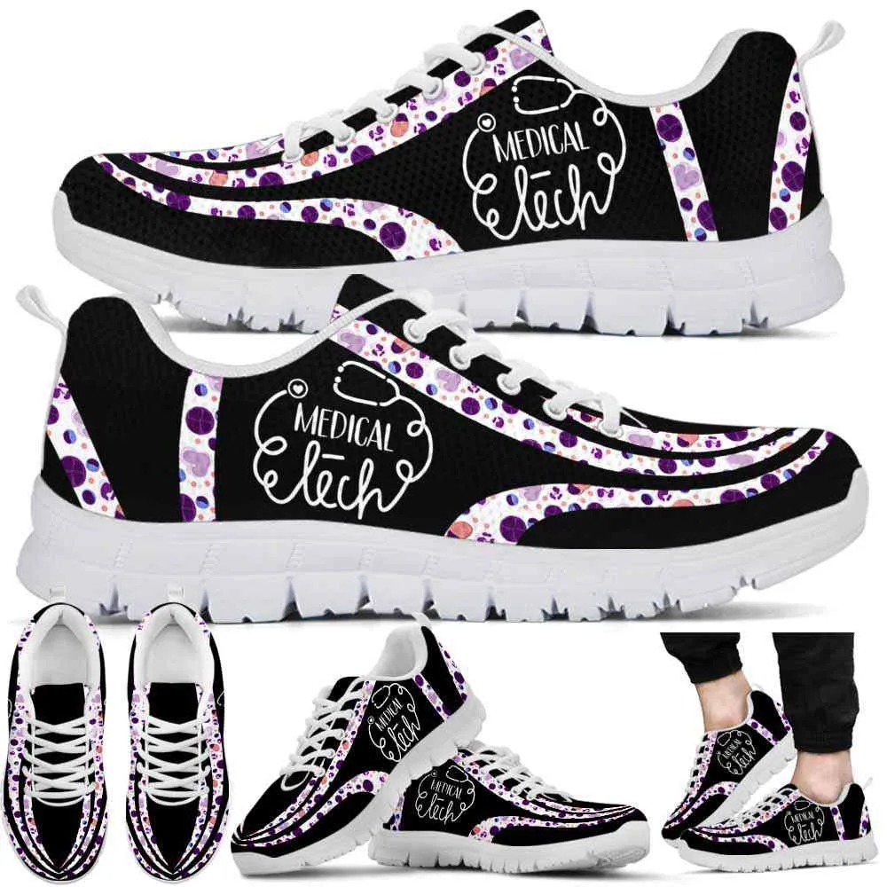 Nurse Sneaker, Med Tech Purple Pattern Line Sneakers, Best Shoes For Nurses