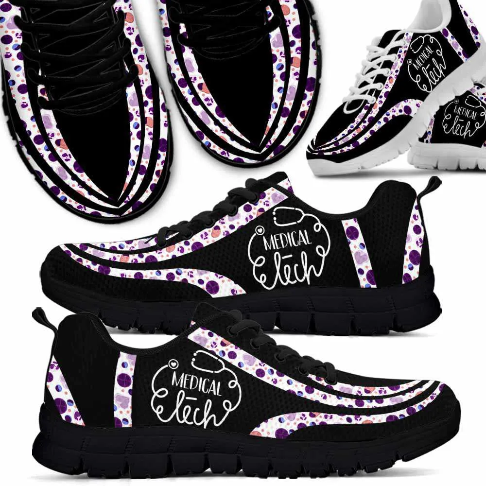 Nurse Sneaker, Med Tech Purple Pattern Line Sneakers, Best Shoes For Nurses