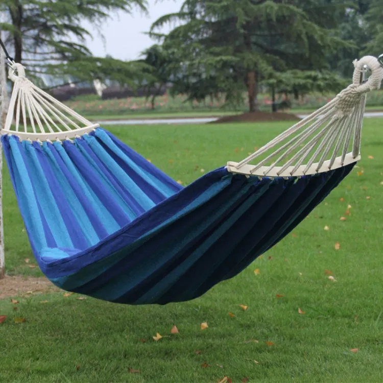 Outdoor Double Thickened Canvas Hammock Indoor Swing with Detachable Curved Rod, Size:200x100cm(Dark Blue)