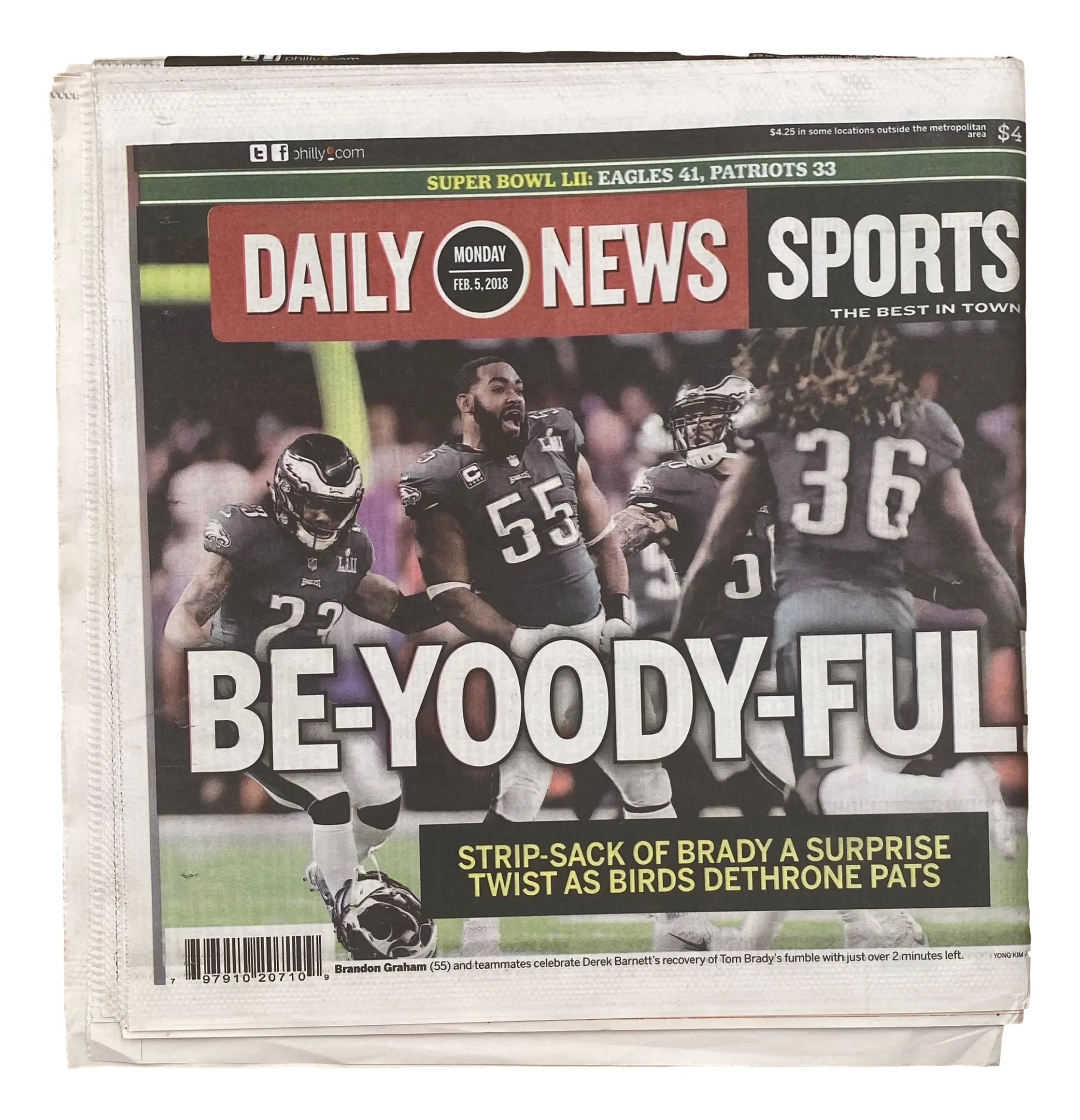 Philadelphia Eagles Super Bowl 52 Daily News Sports February 5, 2018 Newspaper