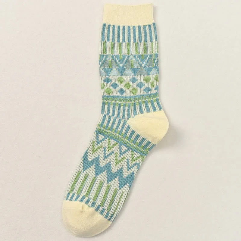 Plus Size Retro Pattern Crew Socks(2 Pairs)