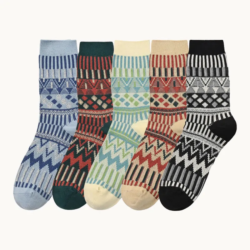 Plus Size Retro Pattern Crew Socks(2 Pairs)