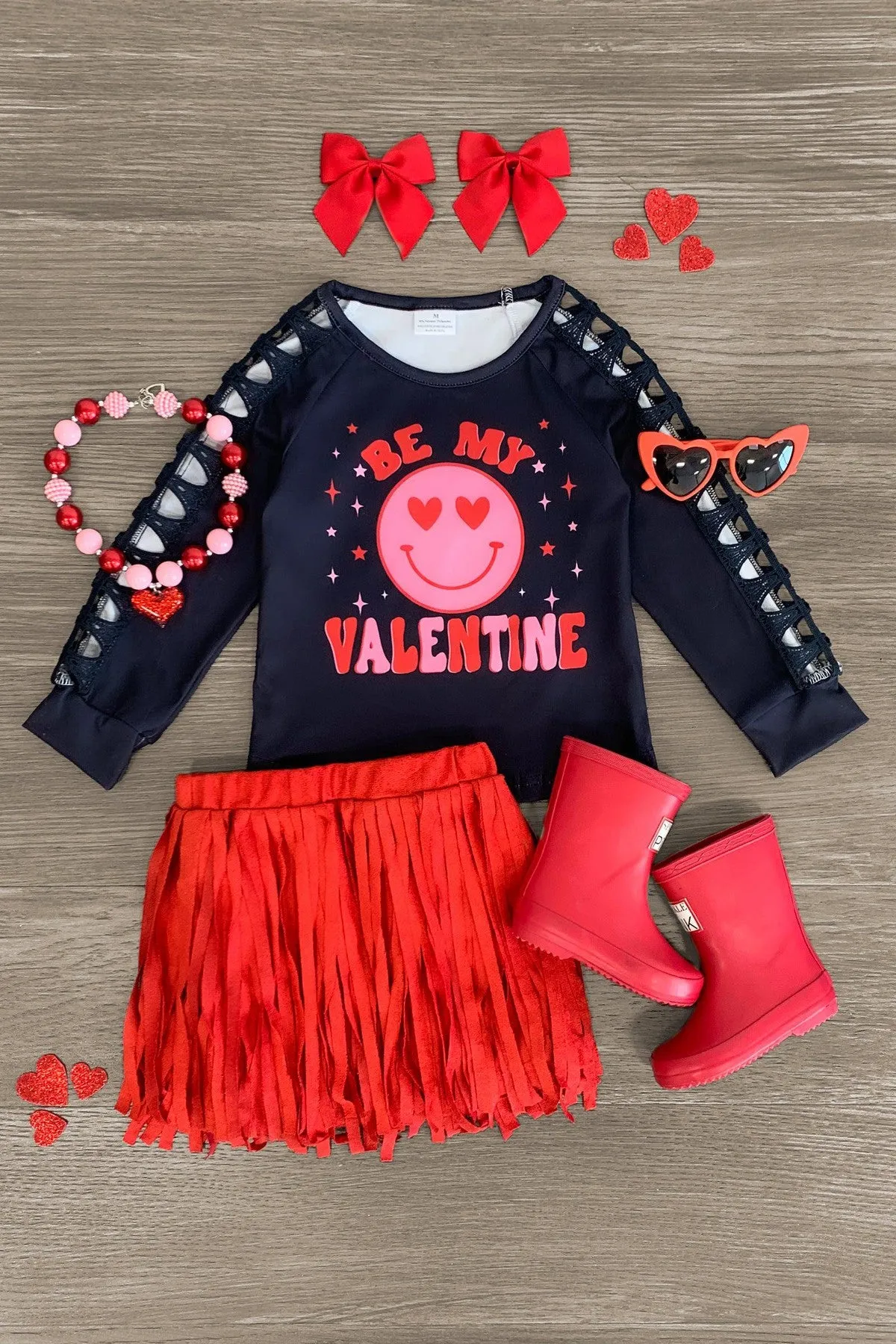 "Be My Valentine" Red Fringe Skirt Set