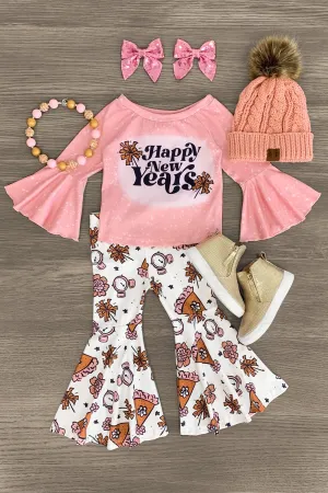 "Happy New Years" Pink & White Bell Bottom Set