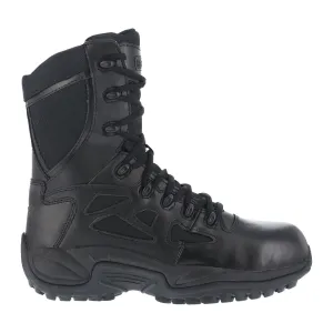 Reebok Mens Black Leather Work Boots Rapid Response Zip 8in