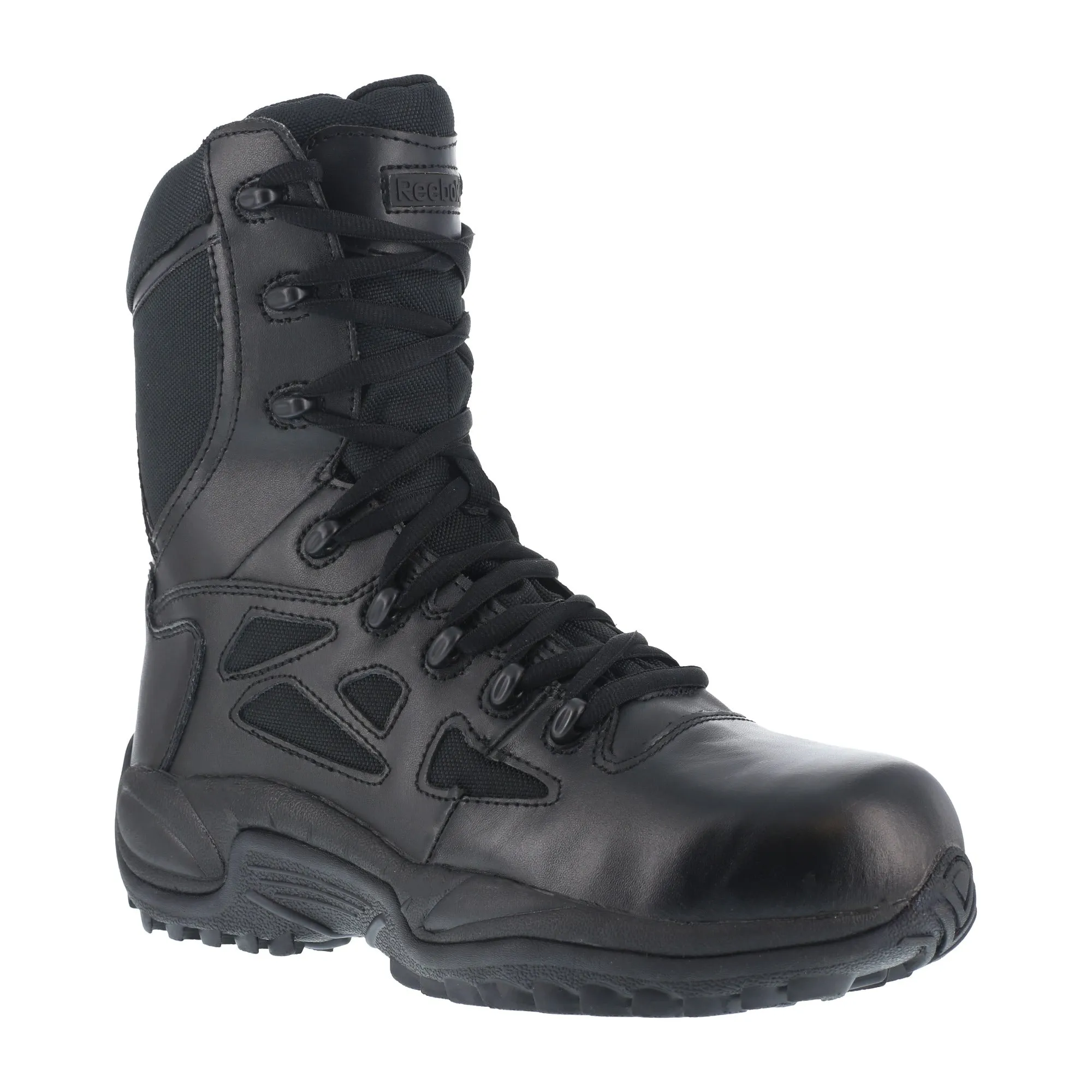 Reebok Mens Black Leather Work Boots Rapid Response Zip 8in