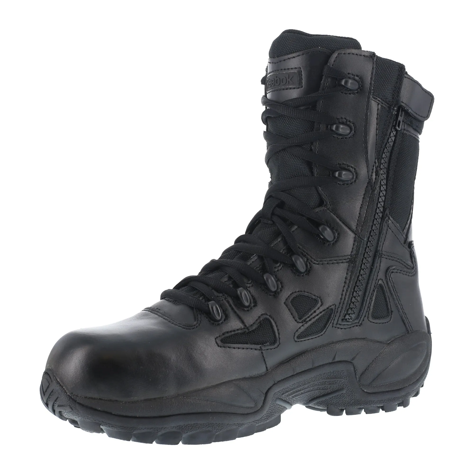 Reebok Mens Black Leather Work Boots Rapid Response Zip 8in