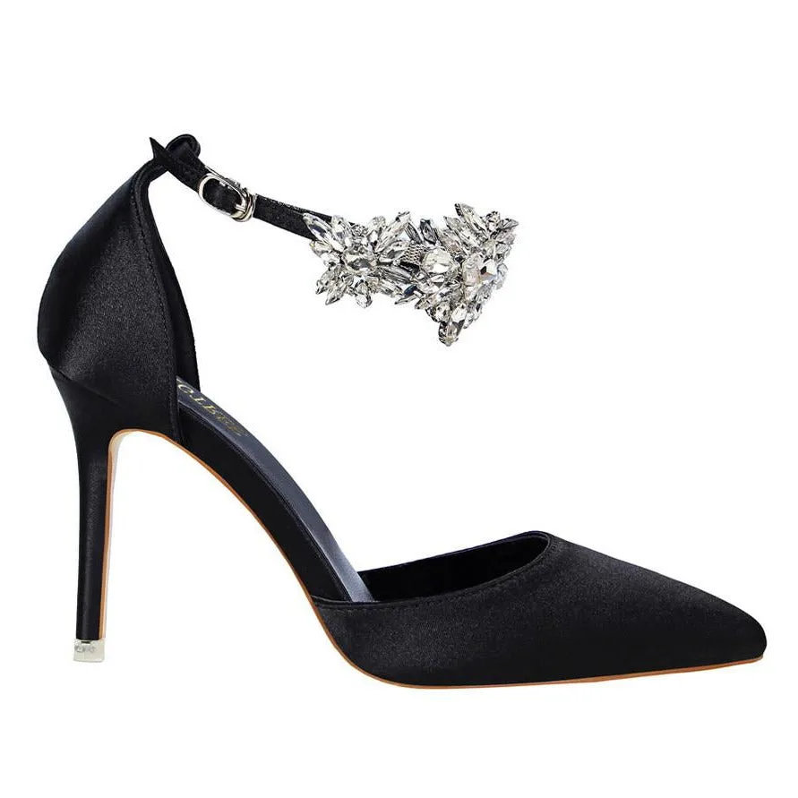 Rhinestone Decor Ankle Strap Stiletto Pumps