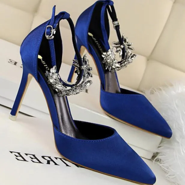 Rhinestone Decor Ankle Strap Stiletto Pumps