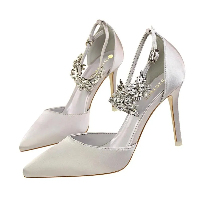 Rhinestone Decor Ankle Strap Stiletto Pumps