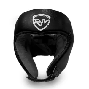 RingMaster Sports Open Face Boxing HeadGuard Genuine Leather Black