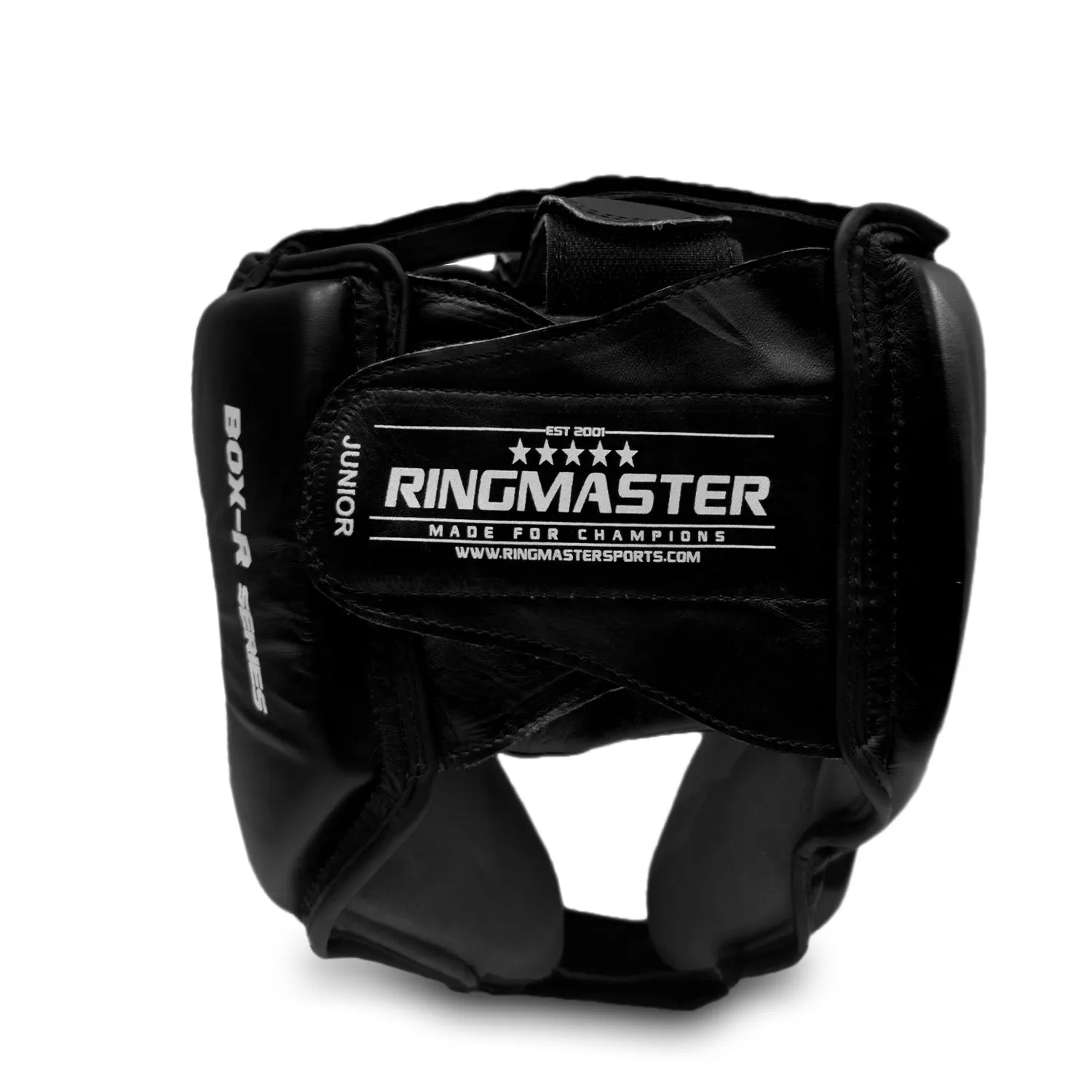 RingMaster Sports Open Face Boxing HeadGuard Genuine Leather Black