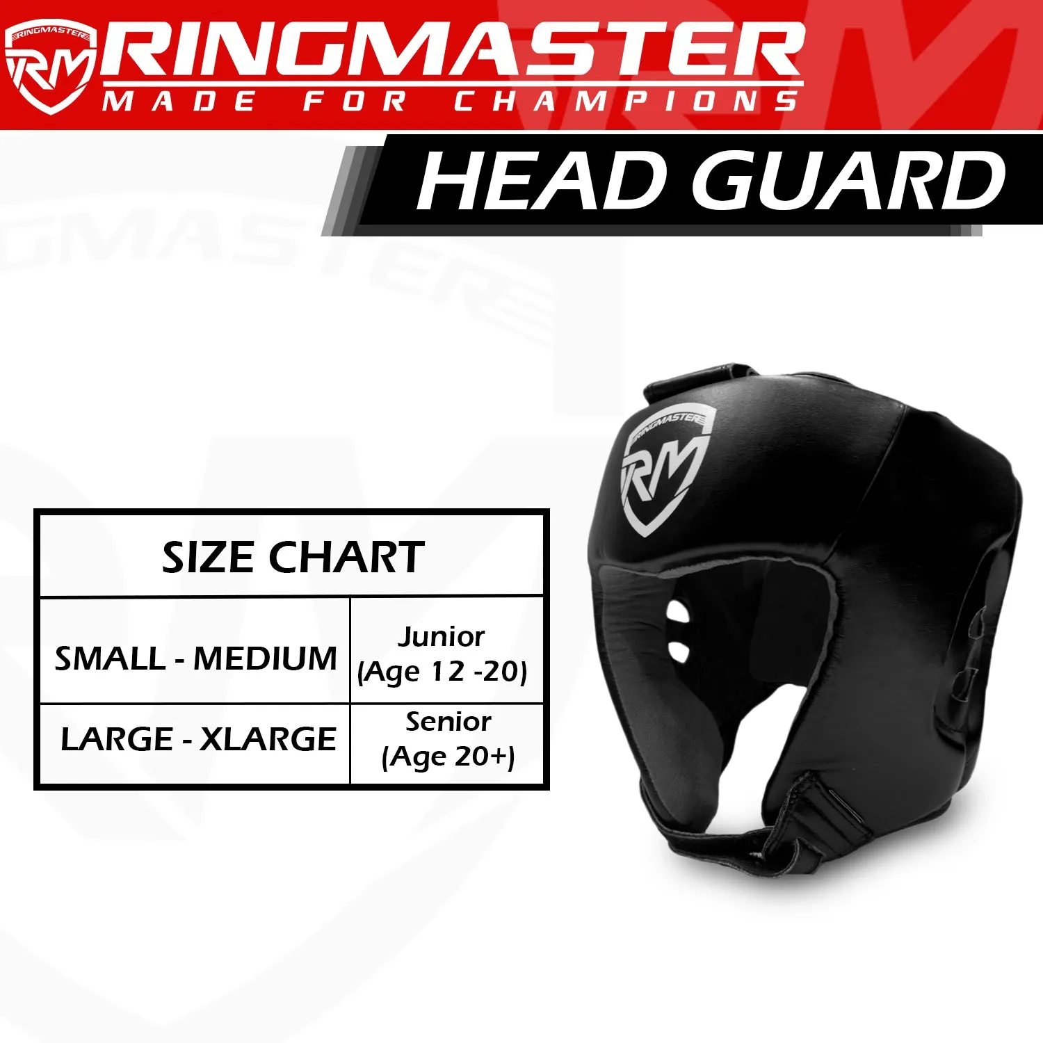 RingMaster Sports Open Face Boxing HeadGuard Genuine Leather Black