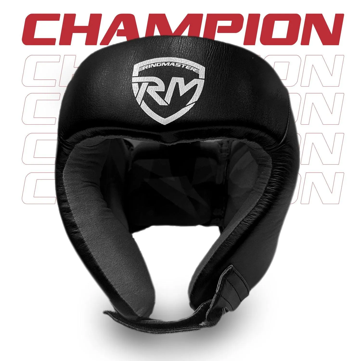 RingMaster Sports Open Face Boxing HeadGuard Genuine Leather Black