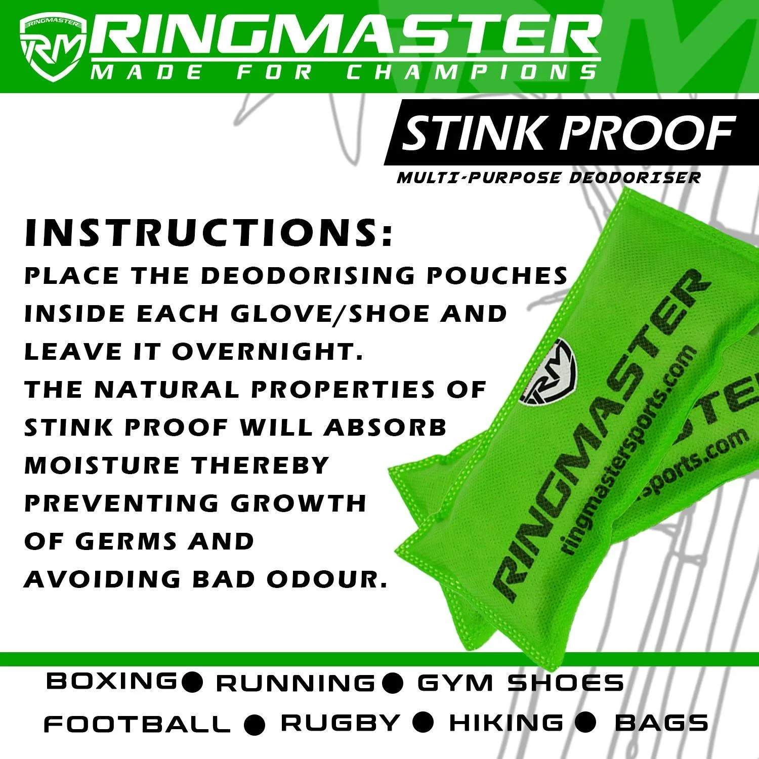 RingMaster Sports Stink Proof Sports Glove Deodoriser No Stink