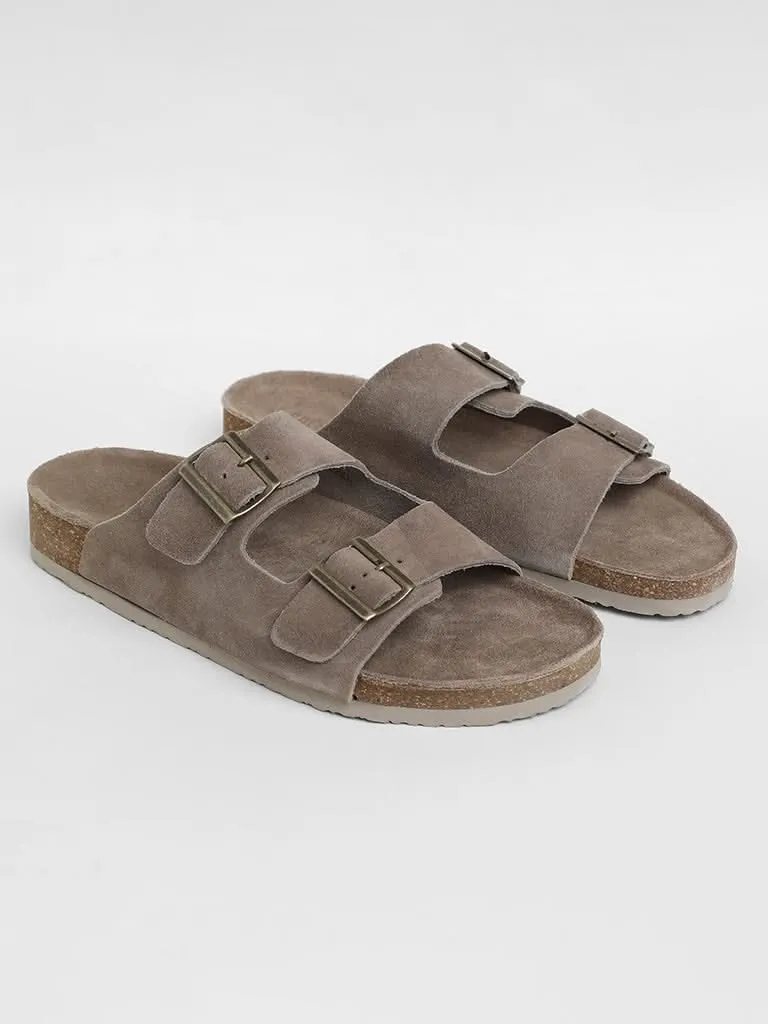 SOLEPLAY Taupe-Colored Double Band Leather Comfort Sandals