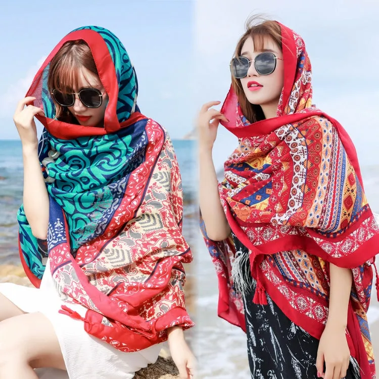 Summer Cotton and Linen Ethnic Travel Silk Scarf Sunscreen Big Shawl Ladies Beach Towel, Size:180 x 100cm(Red Cashew Nuts)