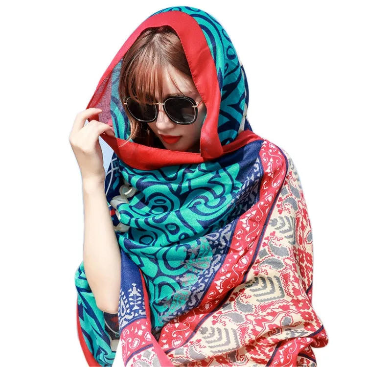 Summer Cotton and Linen Ethnic Travel Silk Scarf Sunscreen Big Shawl Ladies Beach Towel, Size:180 x 100cm(Red Cashew Nuts)