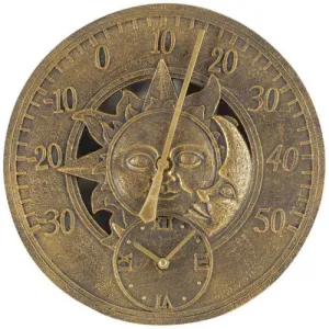 Sun and Moon Wall Thermometer with Clock